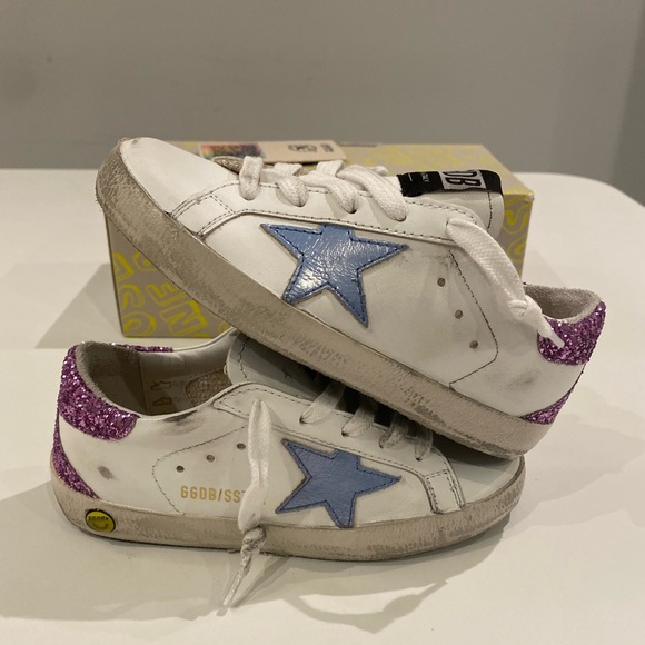 Golden Goose Kids Superstar Sneaker White Leather/Blue/Purple Glitter sz 29 NIB - Picture 7 of 8